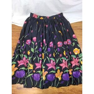 Phool Womens Broomstick Skirt Black  Multicoloured Floral Size 1X  Boho Festival